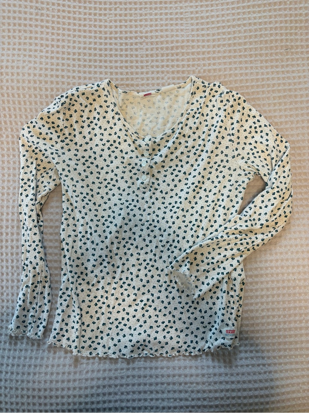 Levi's Cream Long Sleeve Henley Top with Green Floral Print